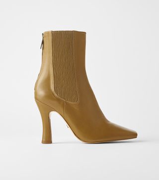 Zara + High-Heeled Leather Ankle Boots With Elastic Side
