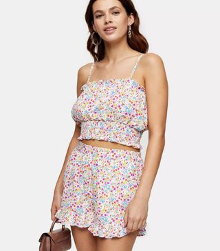 Topshop + Floral Print Ruched Sun Top