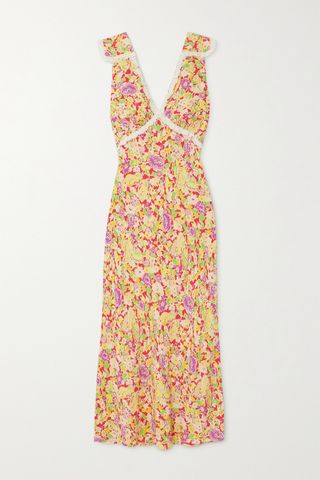 Rixo + Storm Crochet-Trimmed Floral-Print Crepe Midi Dress