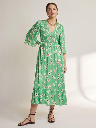 Kitri + Savannah Green Daisy Shirred Dress