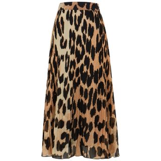 Ganni + Leopard-Print Plissé Georgette Midi Skirt