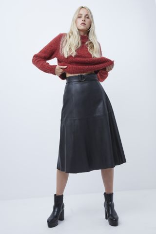 French Connection + Arlan Leather Midi Skirt