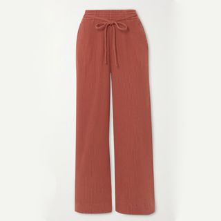 Baserange + Wayn Cropped Ribbed Organic Cotton-Fleece Wide-Leg Pants
