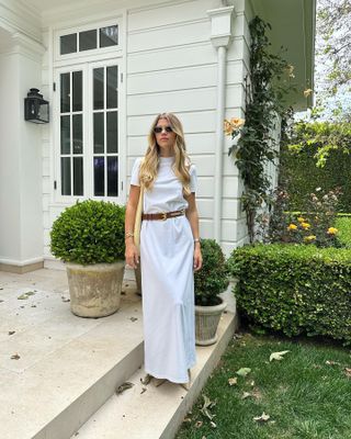 Sofia Richie wearing a white T-shirt dress.