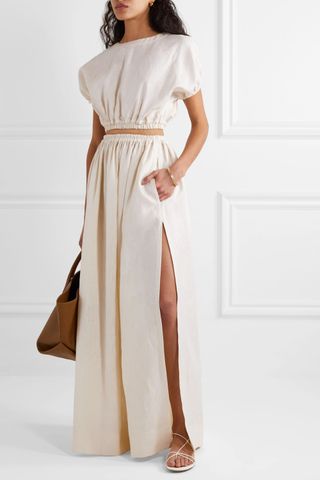 Matteau + Gathered Linen and Cotton-Blend Maxi Skirt