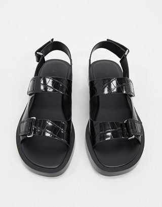 Who What Wear + Axel Flatform Sandals in Black Croc