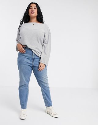 ASOS Design + Curve Oversized T-Shirt With Long Sleeve in Heavy Textured Stripe