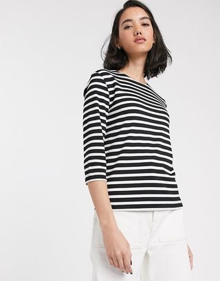Only + Amanda 3/4 Sleeve Stripe Shirt With Bow Detail