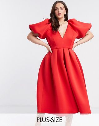 True Violet + Plus Exclusive Prom Skater Midi Dress in Red