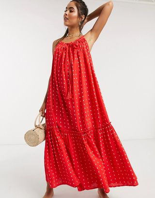 Accessorize + High Neck Beach Maxi Dress in Red