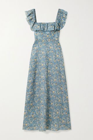 Zimmermann + Carnaby Ruffled Floral-Print Linen Maxi Dress