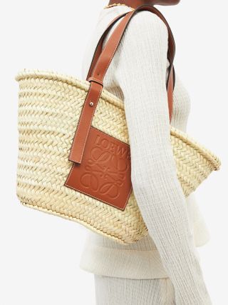 Loewe + Small Raffia Basket Bag