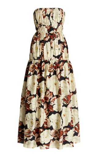 SIR the Label + Vivienne Smocked Floral Silk Midi Dress