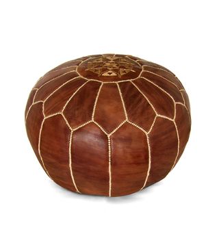 Ikram Design + Round Moroccan Leather Pouf in Brown