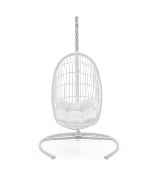 Belham Living + Bali Resin Wicker Hanging Egg Chair with Cushion and Stand