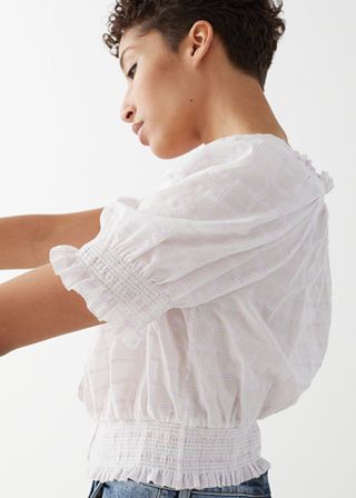 & Other Stories + Smocked Puff Sleeve Crop Top