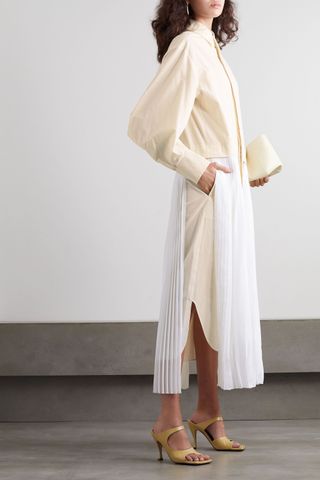 Gauchere + Pelagia Cotton and Pleated Silk Shirt Dress