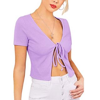 SheIn + Sexy Tie Open Front Crop Top