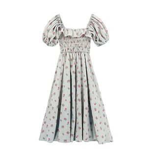 R.Vivimos + Summer Floral Print Puff Sleeves Vintage Ruffles Midi Dress