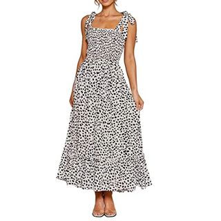 R.Vivimos + Summer Straps Cotton Irregular Polka Dot Ruffles Midi Dress