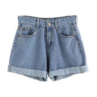SweatyRocks + Retro High Waisted Rolled Denim Jean Shorts With Pockets