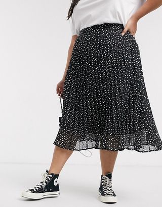 Brave Soul + Plus Deli Pleated Midi Skirt in Spot