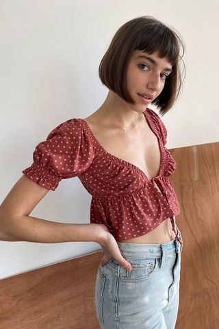 Urban Outfitters + Happy Puff Sleeve Cropped Top