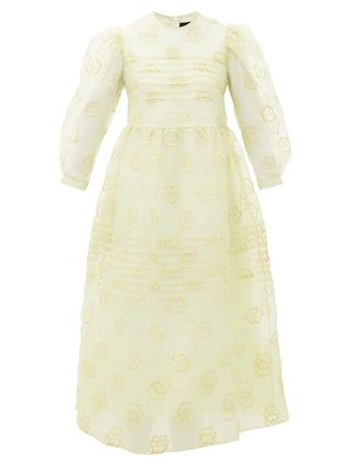 Simone Rocha + Puff-Sleeved Floral-Embroidered Organza Dress
