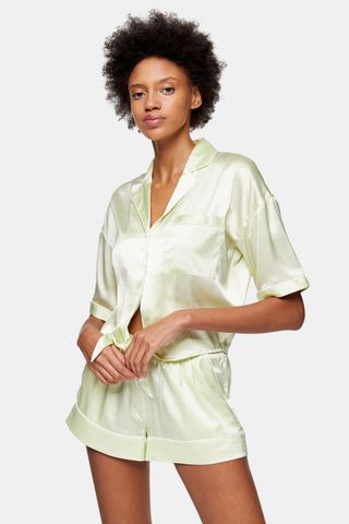 Topshop + Green Tie Satin Pajama Set