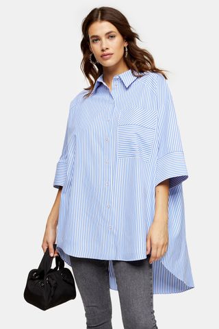 Topshop + Blue Stripe Poplin Shirt