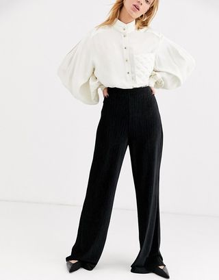 & Other Stories + Plisse Wide Leg Trousers in Black