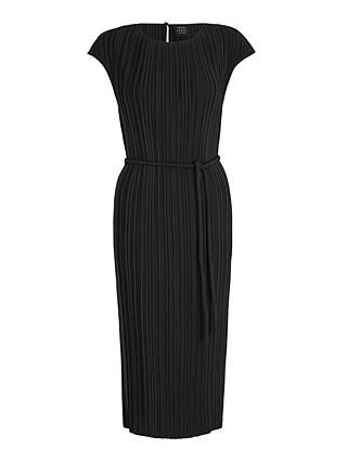 John Lewis & Partners + Mini Plisse Pleat Midi Dress in Black