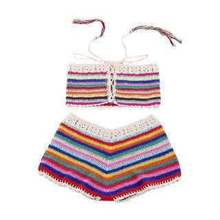 Napoo-Women Bikinis + Rainbow Bohemian Handmade Crochet Knitted Beach Bikini Set