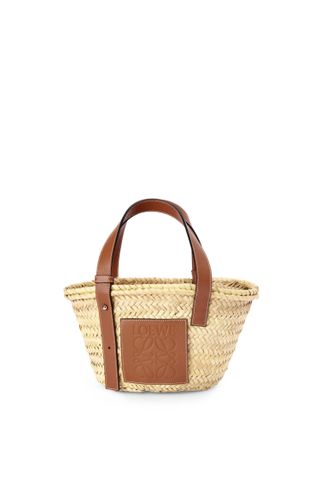 Loewe + Small Basket Bag in Palm Leaf and Calfskin