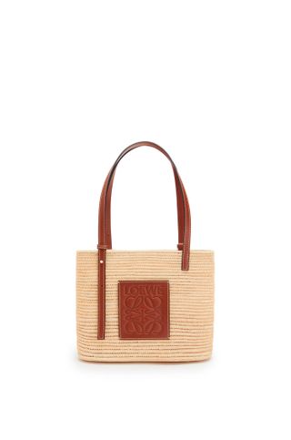 Loewe + Small Square Basket Bag in Raffia and Calfskin