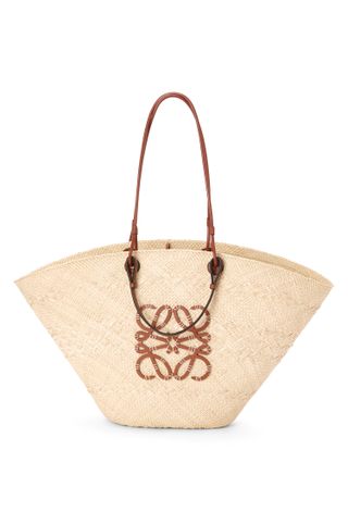 Loewe + Large Anagram Basket Bag in Iraca Palm and Calfskin