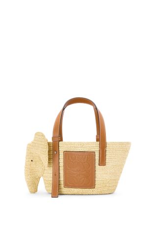 Loewe + Small Elephant Basket Bag in Raffia and Calfskin