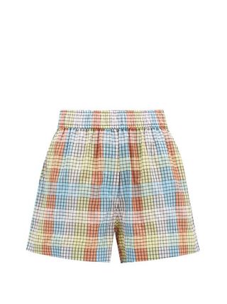 Ganni + Checked Cotton-Blend Seersucker Shorts