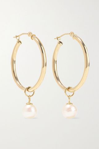 Mateo + 14-Karat Gold Pearl Hoop Earrings