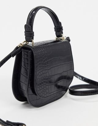 Who What Wear + Aura Mini Cross Body Bag in Black Croc