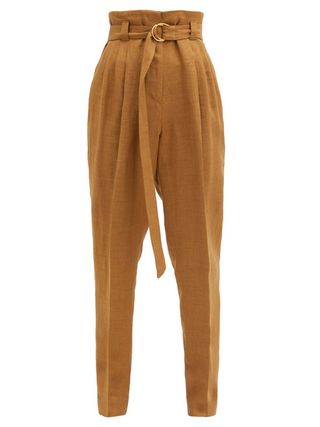 Another Tomorrow + Paperbag-Waist Pleated Linen-Blend Trousers