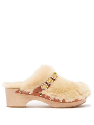 Fabrizio Viti + Jean Floral-Appliqué Shearling Clogs