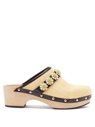 Fabrizio Viti + Jean Daisy-Embellished Raffia Clogs