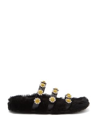 Fabrizio Viti + Berkley Daisy-Appliqué Shearling-Lined Slides