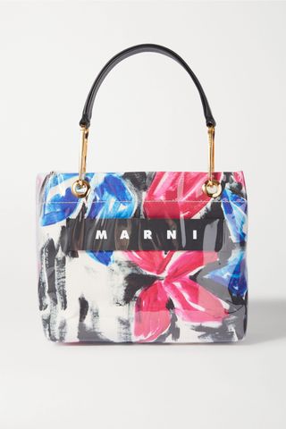Marni + Glossy Grip Leather-Trimmed Floral-Print Coated-Canvas Tote