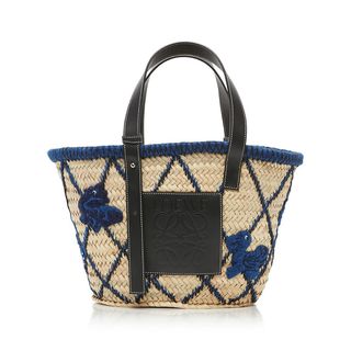 Loewe + Leather-Trimmed Embroidered Straw Tote
