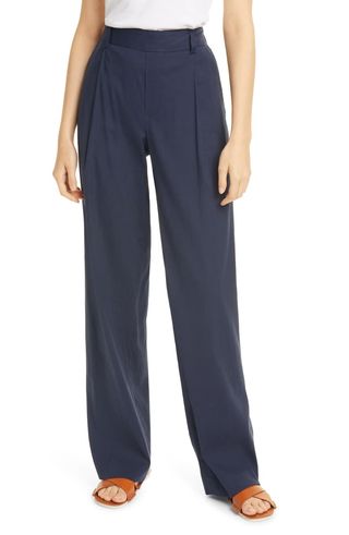 Vince + Pleat Front Pull-On Linen Blend Trousers