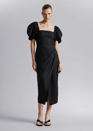 & Other Stories + Fitted Asymmetric Puff Sleeve Dress