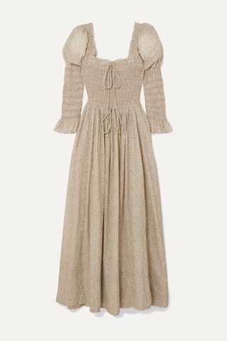 Dôen + Bijou Smocked Floral Print Cotton-Blend Dress