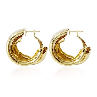 S Tonn + 18k Gold Plated Matte Twist Round Hoop Ring Earrings